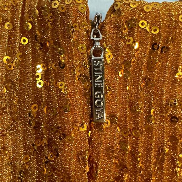 NWOT STINE GOYA Odis Gold Sequined Designer Plissé-Knitted Mini Dress SZ XS & S - Picture 15 of 16